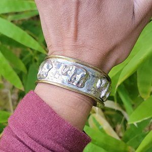 Vintage TAXCO handmade heavy solid 925 sterling silver puffy elephant brass edge